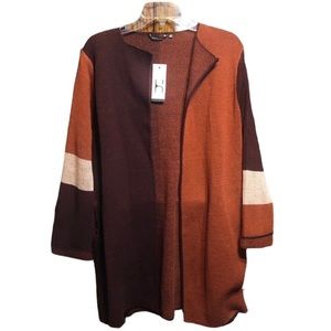 HANNAH Colorblock Open Front Women's BROWN And ORANGE Cardigan Size LARGE